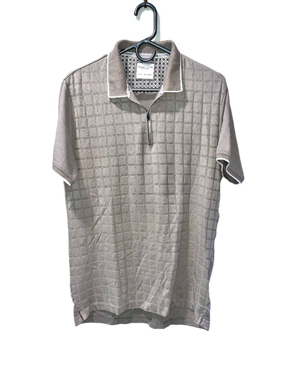 Denim & Flower Grid Knit Polo Gray Size L